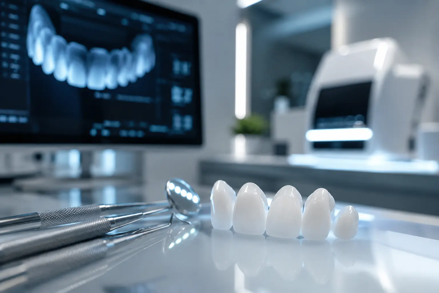 Detalle tecnológico de estética dental y carillas en Climedent El Ejido
